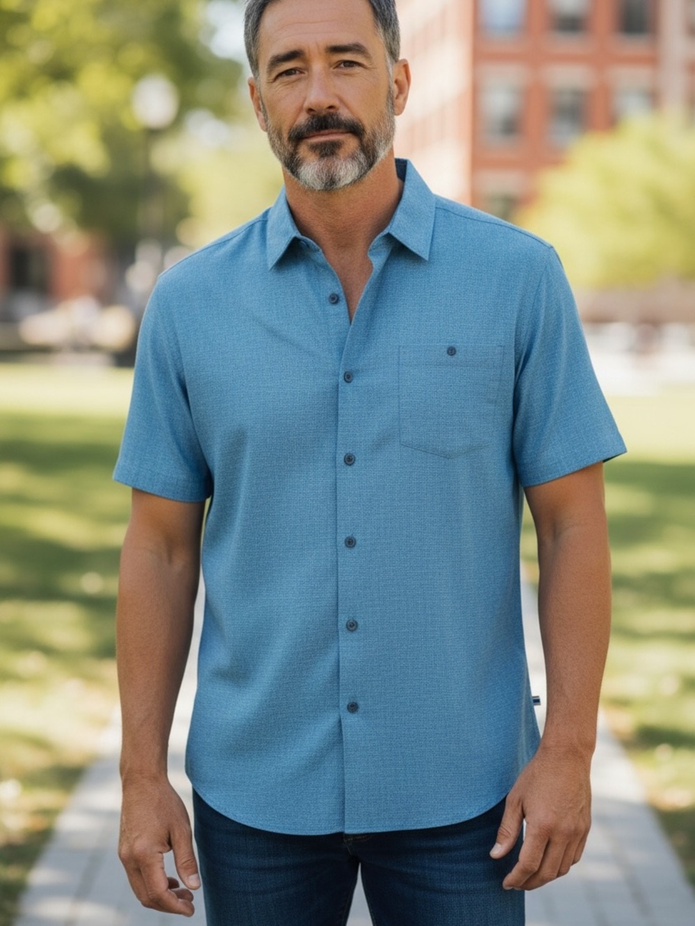 Kuhl Men's Short-Sleeve Button-Down Shirt in Light Blue Size XL